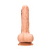 Vanilla-colored realistic dildo with detailed texture and suction cup base, standing upright on a white background.