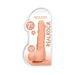 Vanilla-colored 7-inch realistic dildo with testicles and suction cup in clear packaging labeled Real Rock.
