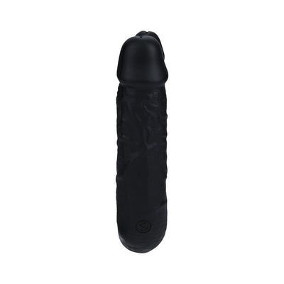 Black 7-inch U-shaped double-ended dildo with realistic texture and smooth finish.