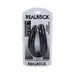 Realrock 7-inch black U-shaped double dildo with suction base in clear retail packaging.