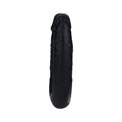 Black 7-inch U-shaped double-ended dildo with realistic texture and veins.