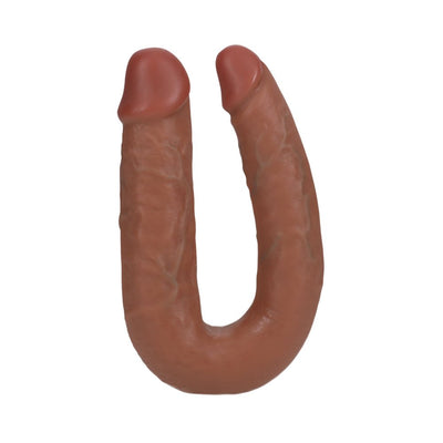 Realrock 7-inch U-shaped double-ended dildo in natural skin tone with realistic texture and veins.