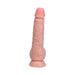 Realistic flesh-tone vibrating dildo with detailed veins and suction cup base for hands-free use.