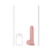 Realistic flesh-toned 8-inch vibrating and thrusting dildo with textured veins and suction cup base next to a soda can for size comparison.