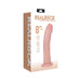RealRock 8-inch curved vibrating dildo in flesh tone with suction cup, shown in product packaging.