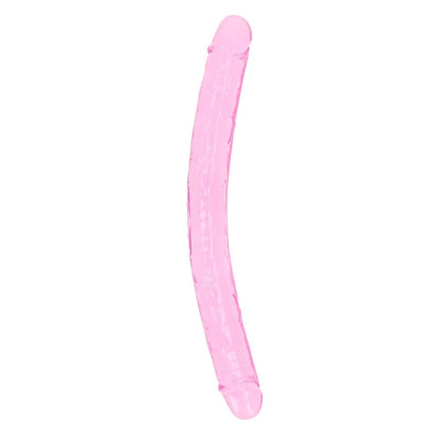 Pink crystal clear double-ended dildo with a flexible, realistic design for versatile use.