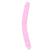 Pink crystal clear double-ended dildo with a flexible, realistic design for versatile use.