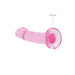 Pink crystal clear non-realistic dildo with suction cup base for hands-free use.