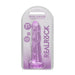 Purple crystal clear 7-inch non-realistic dildo with suction cup in retail packaging by Realrock.