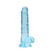 Crystal clear realistic dildo with suction cup base and detailed texture, 7 inches long with attached balls.
