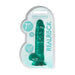 Realrock crystal clear 7-inch realistic dildo with suction cup and balls in transparent teal packaging.