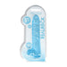 Blue crystal clear realistic dildo with balls in clear packaging, 9-inch flexible design by Realrock.