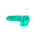 Turquoise crystal clear realistic dildo with suction cup and textured surface for versatile use.