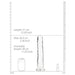 Clear straight dildo with suction base shown next to size comparison icons and measurement scales in inches and centimeters.