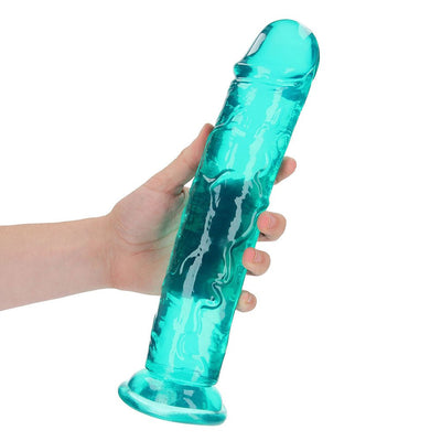Realrock Crystal Clear Straight 11 In. Dildo Without Balls Turquoise - SexToy.com