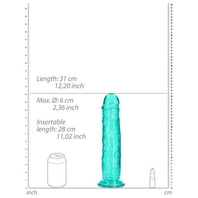 Realrock Crystal Clear Straight 11 In. Dildo Without Balls Turquoise - SexToy.com