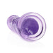 Purple crystal clear straight dildo with suction cup base, 7 inches long, smooth and textured design.