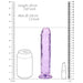 Purple crystal clear straight dildo with suction base, shown with size comparison to a can and lipstick, measuring 7.87 inches tall.