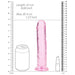 Pink crystal clear straight dildo with suction base, shown with size comparison to a can and lipstick, measuring 8.66 inches long.