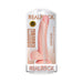 Realrock 8-inch curved realistic dildo with balls and suction cup in light skin tone packaging.