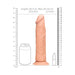 Realrock flesh-colored dildo with suction base, 10.5 inches long, shown with size comparison to soda can and lipstick.