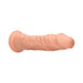 Realrock flesh-toned realistic dildo without testicles with textured shaft and suction cup base on white background.