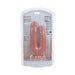 Realrock Double Trouble dual-ended dildo with suction base in clear retail packaging.