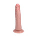Realistic double-ended dildo with suction cup base in natural skin tone, featuring detailed veins and texture.