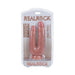 Realrock Double Trouble dual-ended dildo with suction cup base in clear retail packaging.