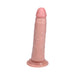 Realistic flesh-toned dildo with textured veins and suction cup base for hands-free use.