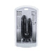 Black double-ended dildo with suction cup base in clear retail packaging labeled Realrock Double Trouble.