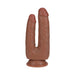Realrock Double Trouble dual shaft dildo in brown with suction cup base for hands-free use.