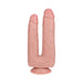 Realistic double-ended dildo in flesh tone with suction cup base for hands-free use and versatile pleasure options.