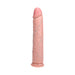 Realistic extra long 13-inch dildo with detailed veins and suction cup base in natural skin tone.
