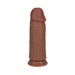 Realrock extra thick 9-inch brown dildo with realistic veins and suction cup base on white background.