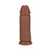 Realrock extra thick 9-inch brown dildo with textured veins and suction cup base on white background.