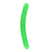 Glow in the dark neon green double-ended dildo with realistic texture and curved design.