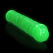 Glow in the dark neon green dual-ended dildo with textured surface on black reflective background