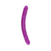 Purple glow-in-the-dark double-ended dildo with realistic texture and curved design.