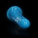 Blue glow-in-the-dark slim 7-inch dildo with suction cup base on black reflective surface.