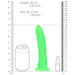 Glow in the dark slim 7-inch neon green dildo with suction base shown next to size comparison of can and lipstick.