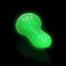 Glow in the dark slim 7-inch dildo in neon green with suction cup base on black background.