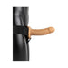 Realrock hollow strap-on with adjustable black straps and lifelike 6-inch dildo on black mannequin side view.