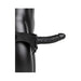 Black hollow strap-on with adjustable waistband displayed on mannequin side view