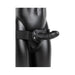 Black hollow strap-on with adjustable waistband displayed on a black mannequin torso.
