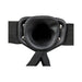Close-up of the black hollow strap-on harness with adjustable straps and soft silicone insert.