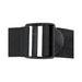 Close-up of black adjustable strap with plastic buckle for secure fit