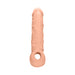 Realrock 8-inch flesh-toned textured penis sleeve with strap hole for secure fit.