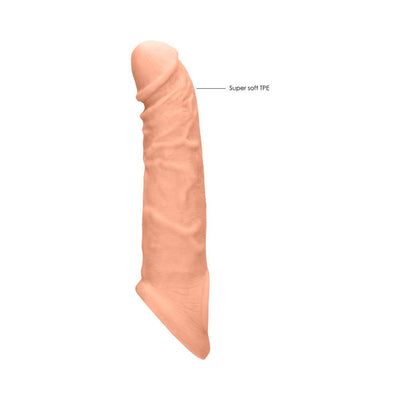 Realrock 8-inch flesh-colored penis sleeve made of super soft, body-safe TPE material with realistic texture.