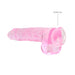Pink realistic dildo with ball detail and suction cup base for hands-free use, made from flexible crystal-clear material.
